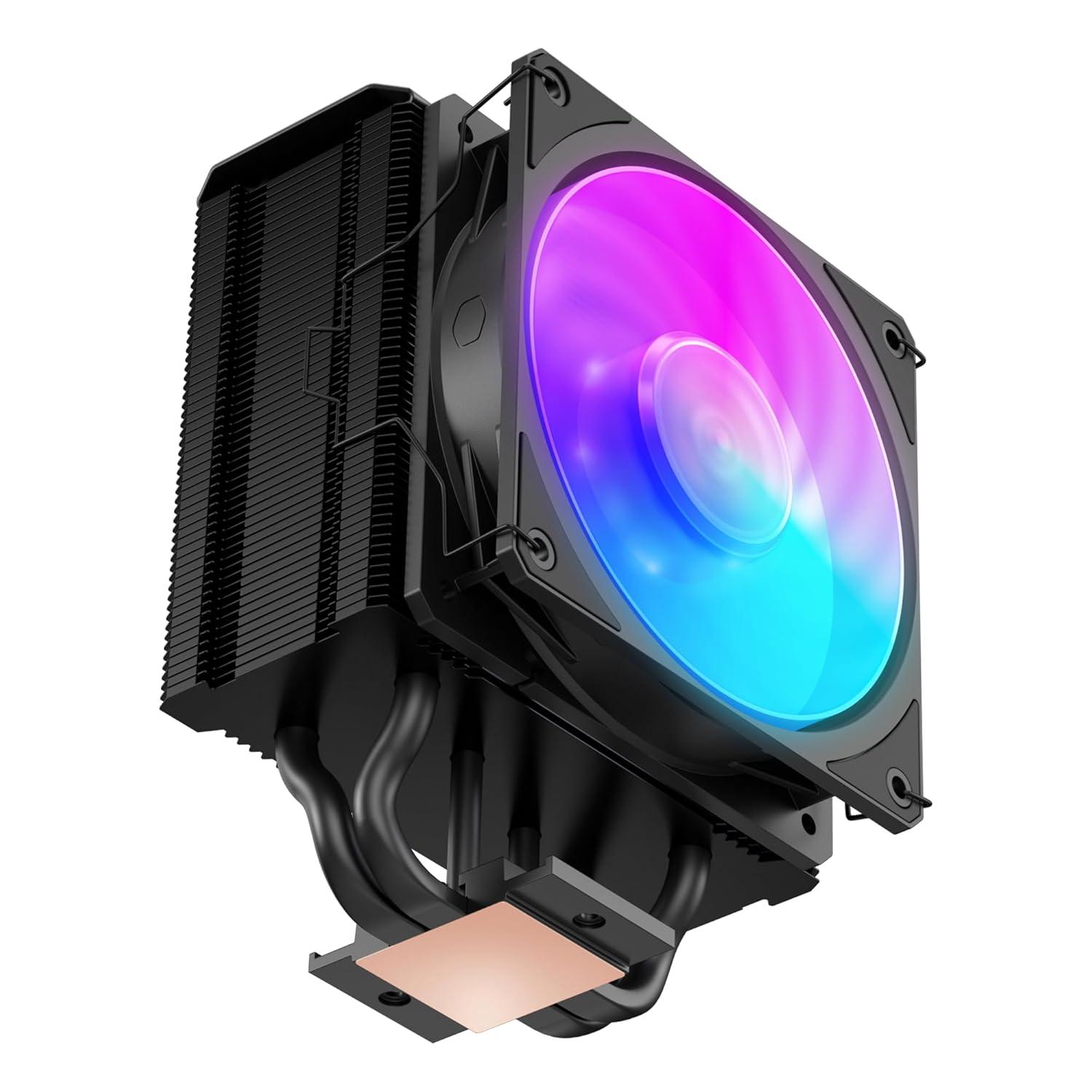 imageCooler Master V4 Alpha 3DHP Black CPU Cooler Alpha 3DHP Heat Pipe Technology Dual Mobius 120 PWM Fans Quiet Operation Easy Install AMD Ryzen 9 AM54 Intel Ultra 9 LGA 18511700212 3DHP ARGB
