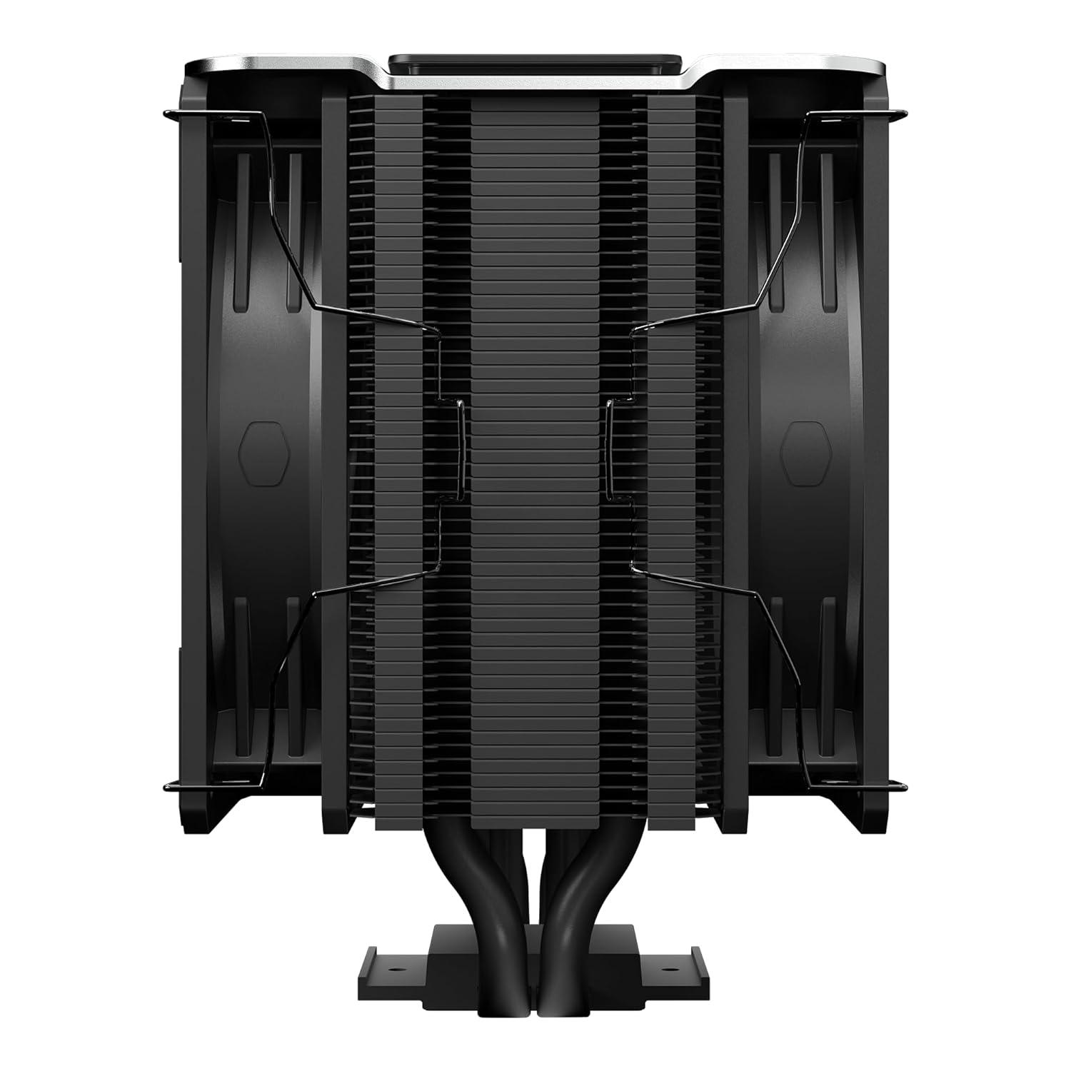 imageCooler Master V4 Alpha 3DHP Black CPU Cooler Alpha 3DHP Heat Pipe Technology Dual Mobius 120 PWM Fans Quiet Operation Easy Install AMD Ryzen 9 AM54 Intel Ultra 9 LGA 18511700V4 Alpha 3DHP