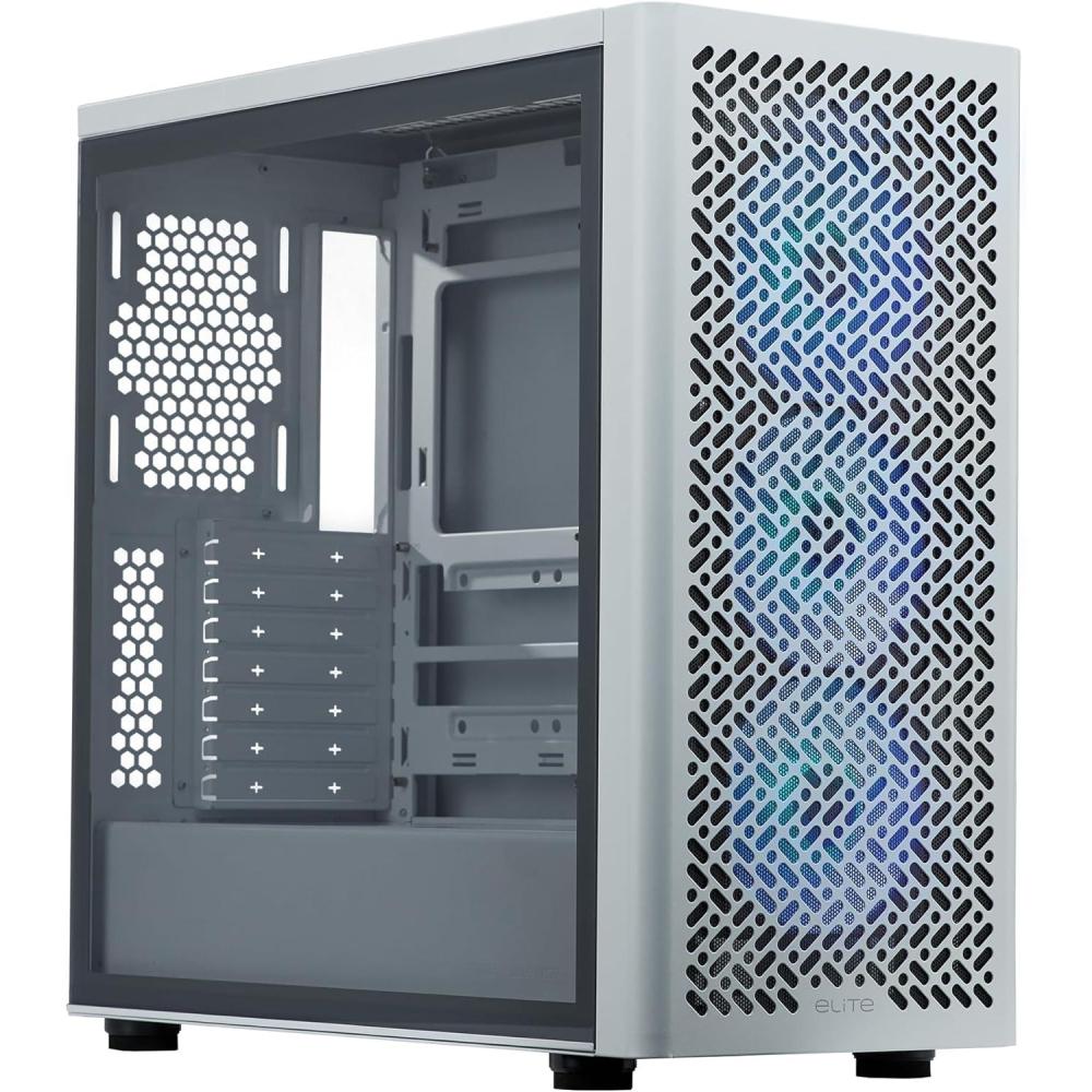 imageCooler Master Elite 502 ATX High Airflow Minimalist PC Case 410mm GPU Max Compatible RTX 5090RX 7090 XT 360mm AIO Max Type C Tempered Glass Triple 120mm aRGB Fan Intakes GrillElite 502 White