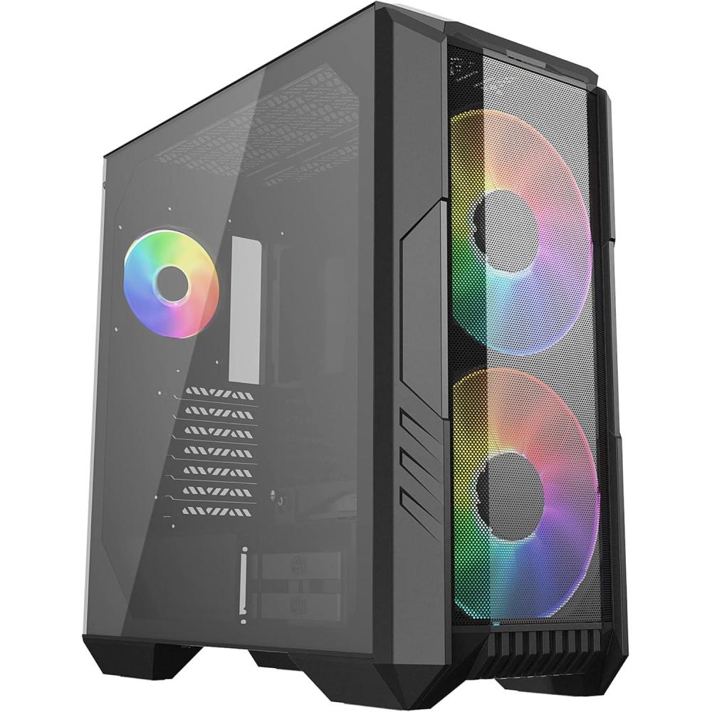 imageCooler Master HAF 500 High Airflow ATX MidTower Mesh Front Panel Dual 200mm Customizable ARG Lighting Fans Rotatable GPU Fan USB 32 Gen 2 Type C and Tempered Glass H500KGNNS00HAF 500