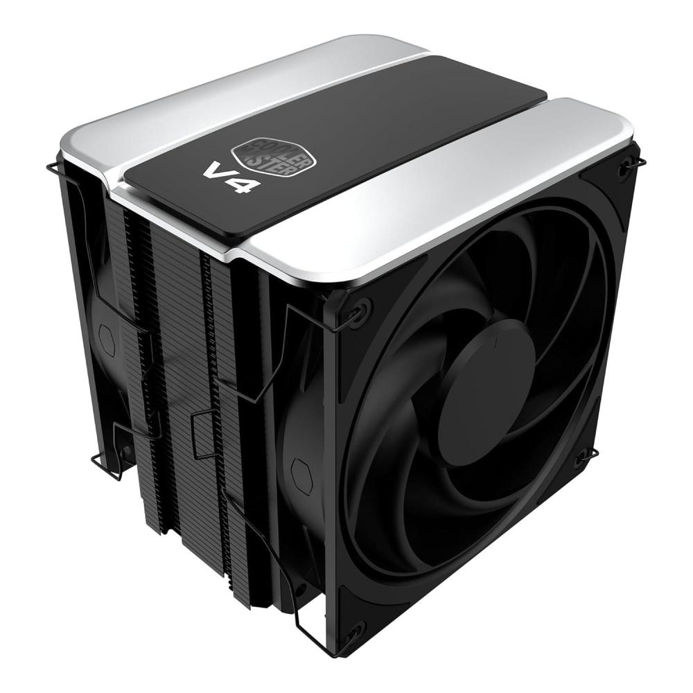 imageCooler Master V4 Alpha 3DHP Black CPU Cooler Alpha 3DHP Heat Pipe Technology Dual Mobius 120 PWM Fans Quiet Operation Easy Install AMD Ryzen 9 AM54 Intel Ultra 9 LGA 18511700V4 Alpha 3DHP