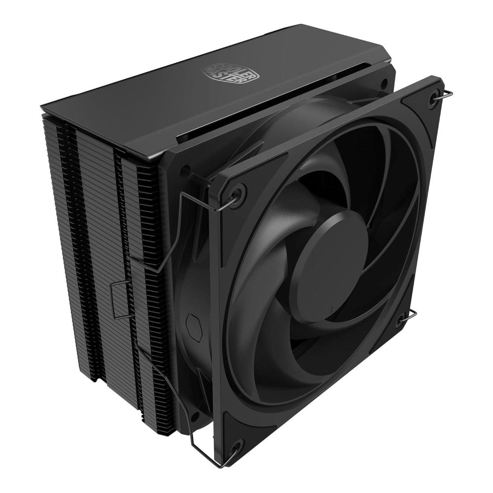 imageCooler Master V4 Alpha 3DHP Black CPU Cooler Alpha 3DHP Heat Pipe Technology Dual Mobius 120 PWM Fans Quiet Operation Easy Install AMD Ryzen 9 AM54 Intel Ultra 9 LGA 18511700212 3DHP