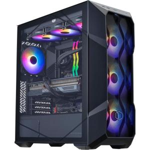 Cooler Master TD5 Pro – Intel Ultra 7 265KF 3.9GHz (5.5 GHz Turbo) | RTX 5080 16GB | Gigabyte Z890 WiFi Motherboard | 32GB DDR5 6000MHz | 2TB Gen4 M.2 | WiFi | Windows 11 | 360 AIO | Gold 850W PC(RTX 5080 | 9800X3D)