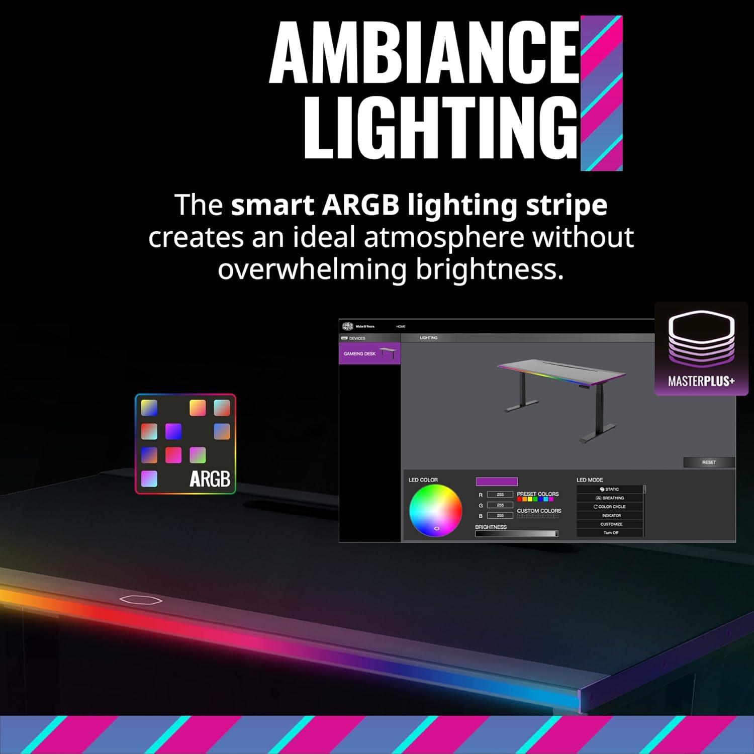 imageCooler Master GD120 V1 PC Gaming Desk Full Surface WaterRepellent Mousepad 220lbs Weight Support 3 Height Levels Cable Management Tray 472D x 236W WorkstationHome OfficeGD120 ARGB