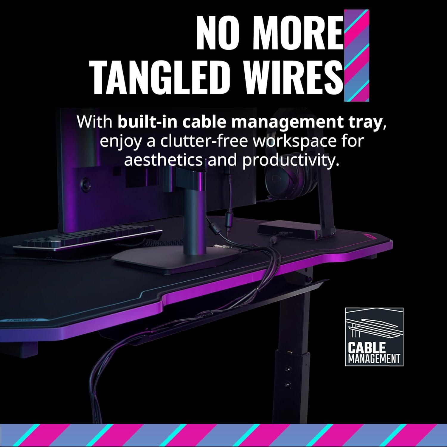 imageCooler Master GD120 V1 PC Gaming Desk Full Surface WaterRepellent Mousepad 220lbs Weight Support 3 Height Levels Cable Management Tray 472D x 236W WorkstationHome OfficeGD120