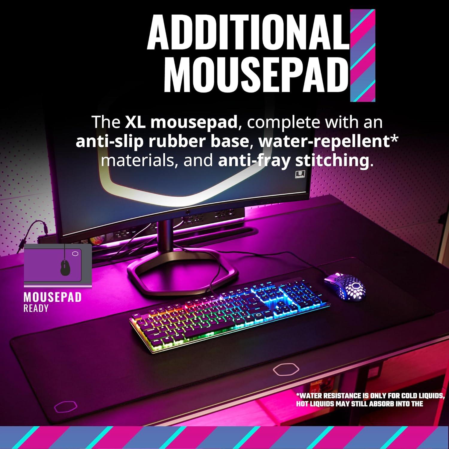 imageCooler Master GD120 V1 PC Gaming Desk Full Surface WaterRepellent Mousepad 220lbs Weight Support 3 Height Levels Cable Management Tray 472D x 236W WorkstationHome OfficeGD120 ARGB