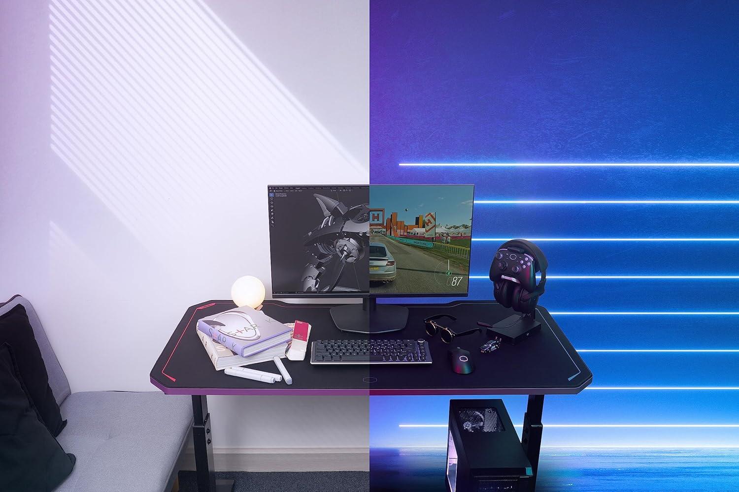 imageCooler Master GD120 V1 PC Gaming Desk Full Surface WaterRepellent Mousepad 220lbs Weight Support 3 Height Levels Cable Management Tray 472D x 236W WorkstationHome OfficeGD120