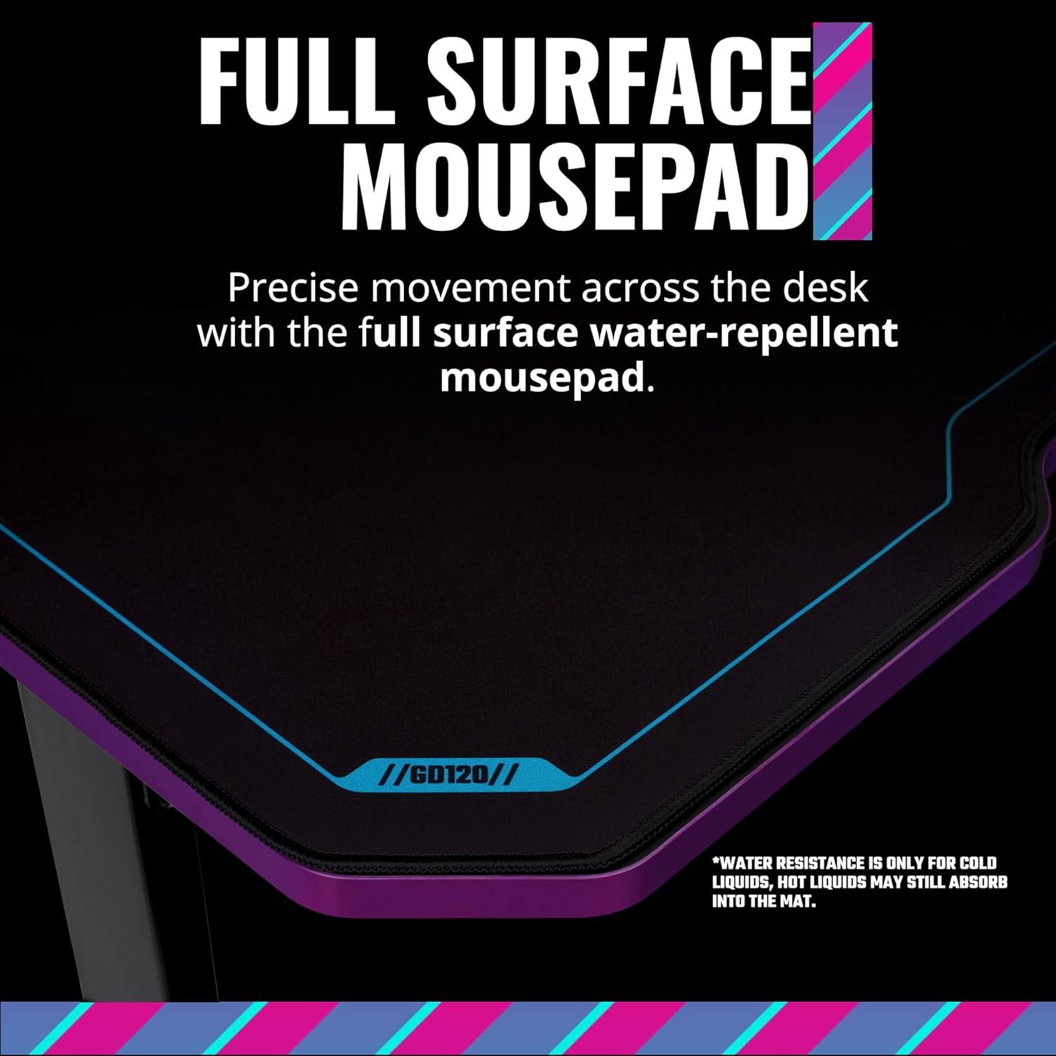 imageCooler Master GD120 V1 PC Gaming Desk Full Surface WaterRepellent Mousepad 220lbs Weight Support 3 Height Levels Cable Management Tray 472D x 236W WorkstationHome OfficeGD120