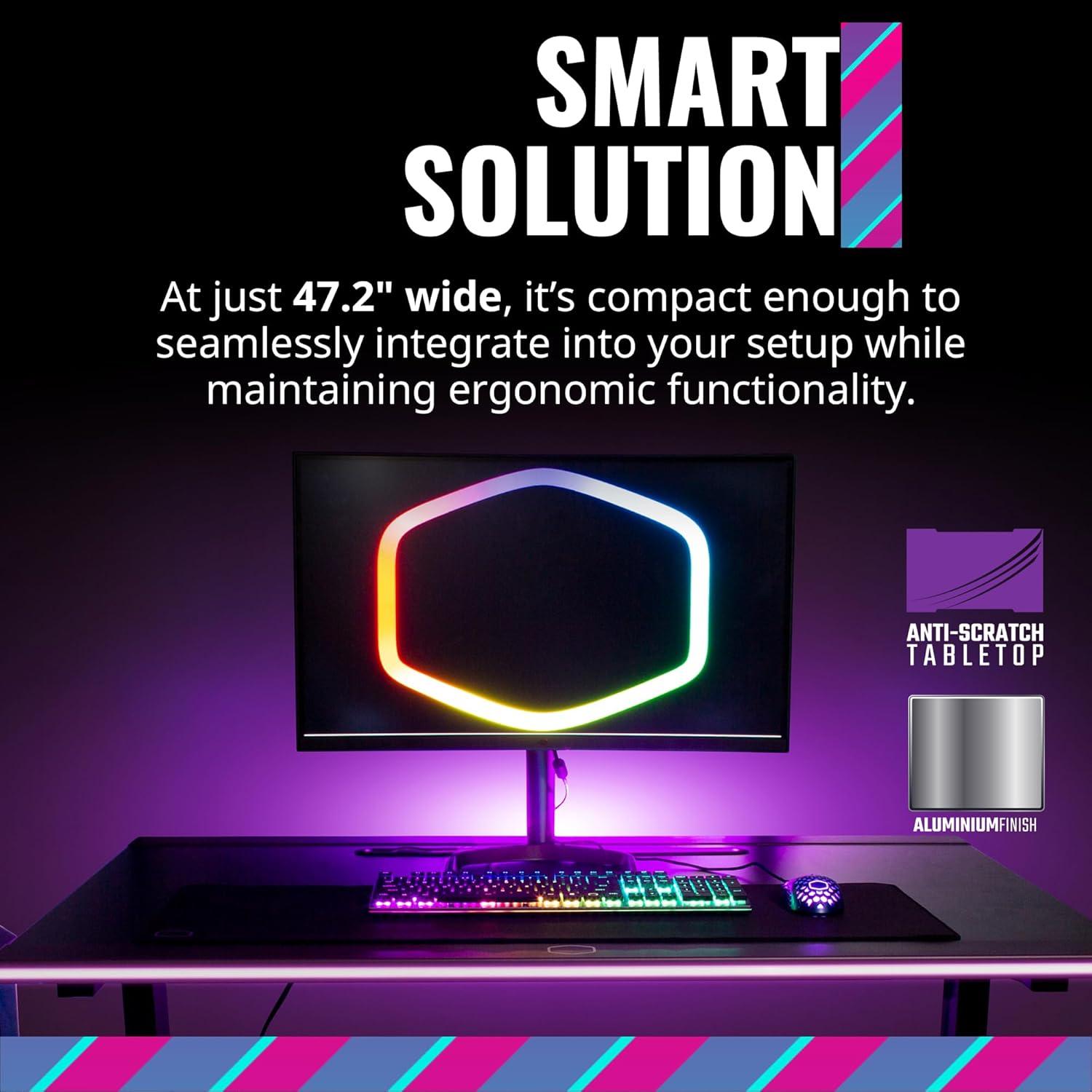 imageCooler Master GD120 V1 PC Gaming Desk Full Surface WaterRepellent Mousepad 220lbs Weight Support 3 Height Levels Cable Management Tray 472D x 236W WorkstationHome OfficeGD120 ARGB