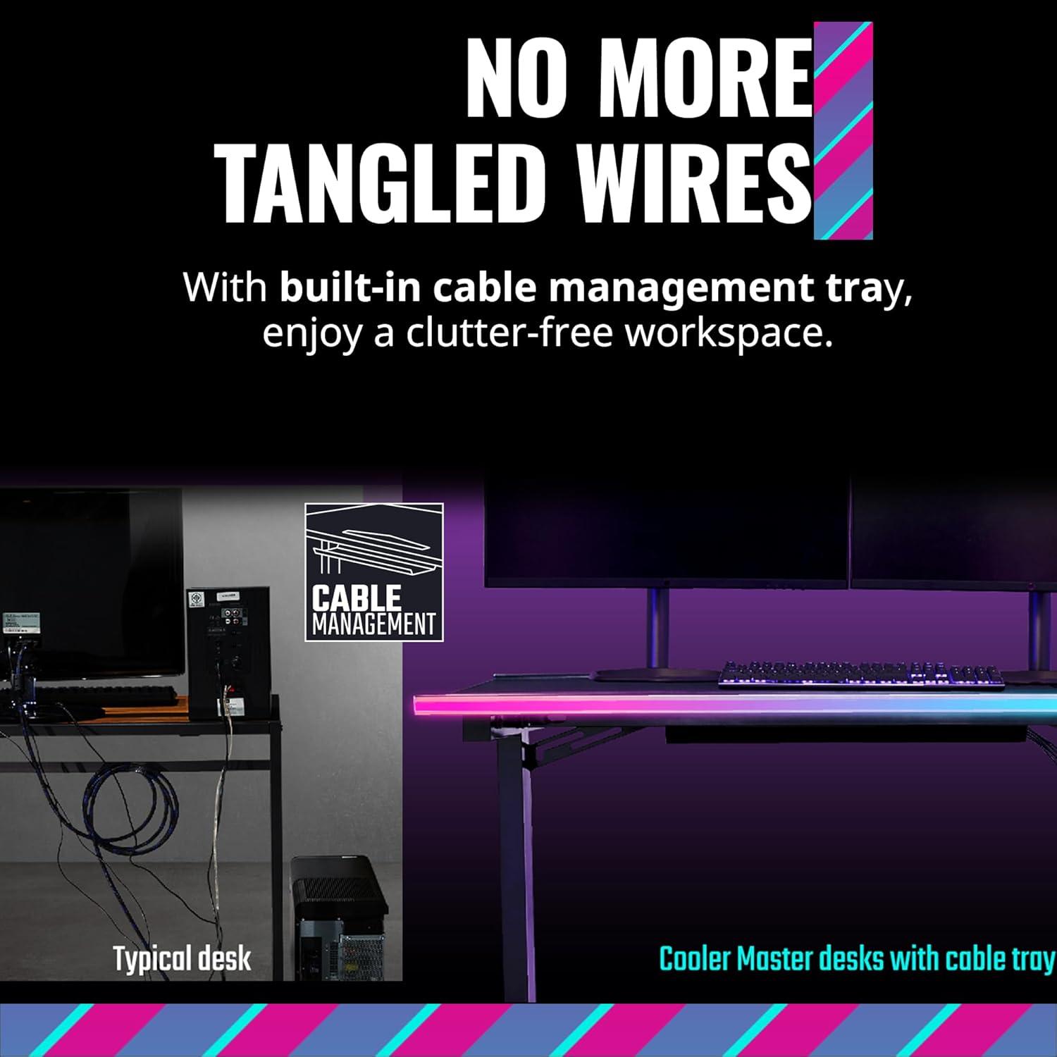 imageCooler Master GD120 V1 PC Gaming Desk Full Surface WaterRepellent Mousepad 220lbs Weight Support 3 Height Levels Cable Management Tray 472D x 236W WorkstationHome OfficeGD120 ARGB