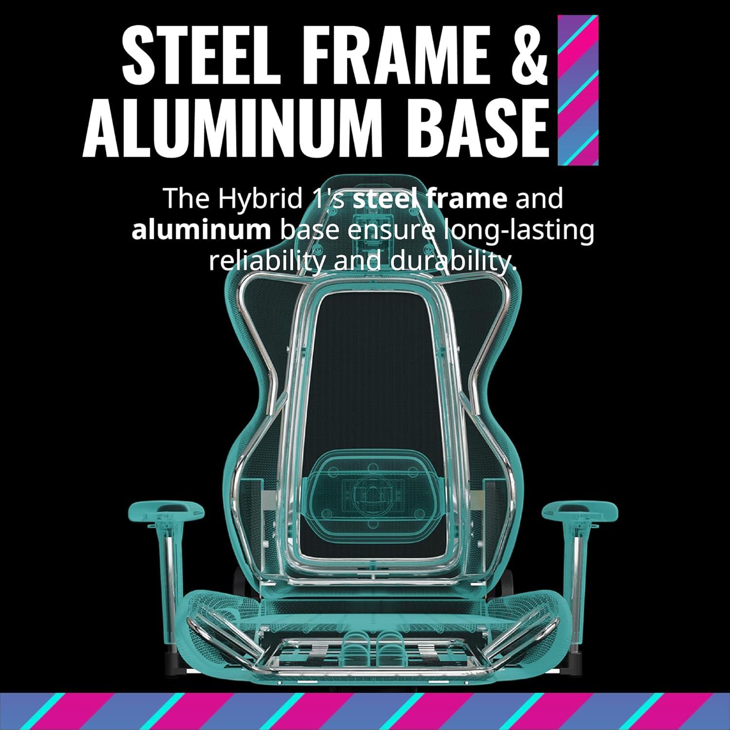 imageCooler Master Hybrid 1 Ergonomic Gaming Chair MuscleFlex Mesh ColdMolded Foam Steel Frame Aluminum Base 180 Reclining Adjustable Lumbar Support Gas Lift 360 Swivel for PC Game OfficeHybrid 1