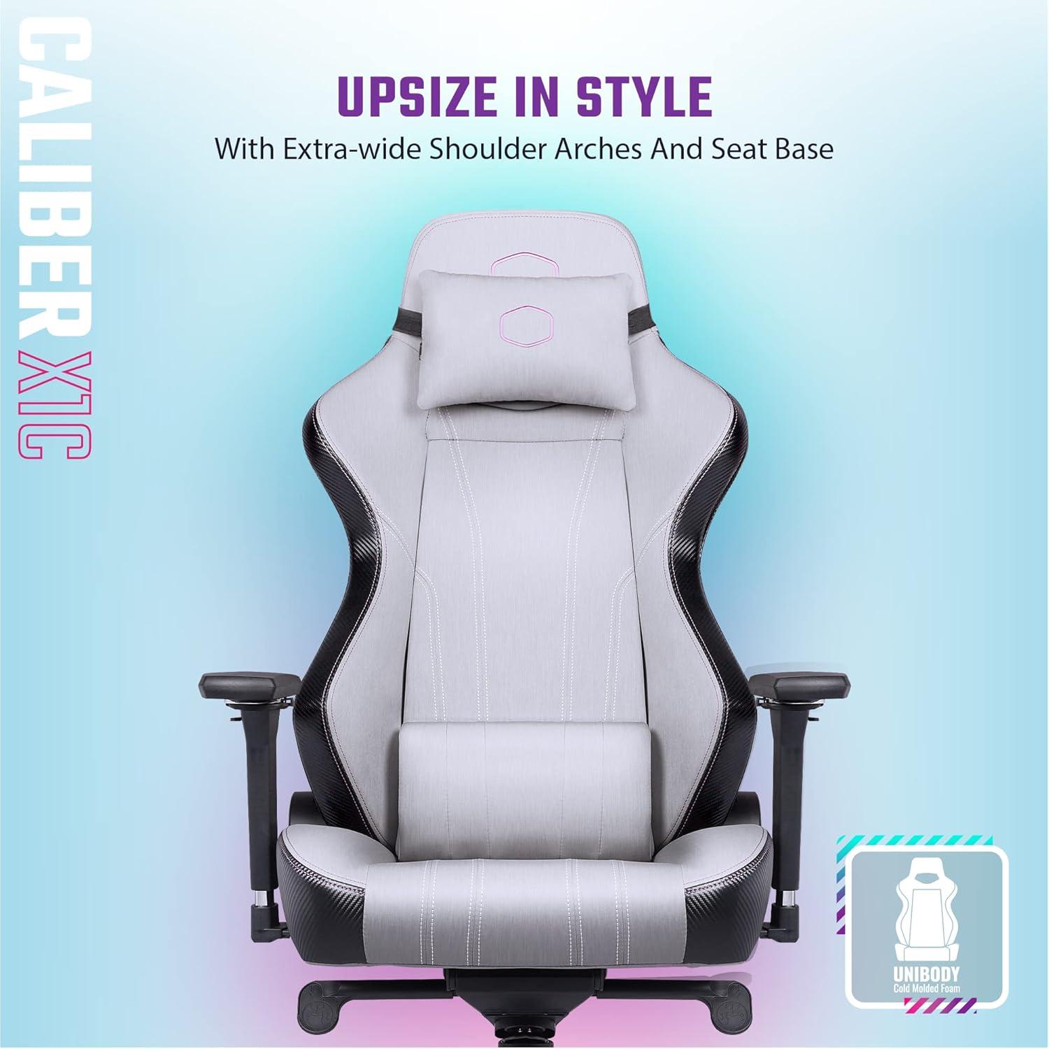 imageCooler Master Hybrid 1 Ergonomic Gaming Chair MuscleFlex Mesh ColdMolded Foam Steel Frame Aluminum Base 180 Reclining Adjustable Lumbar Support Gas Lift 360 Swivel for PC Game OfficeCaliber X1C Black