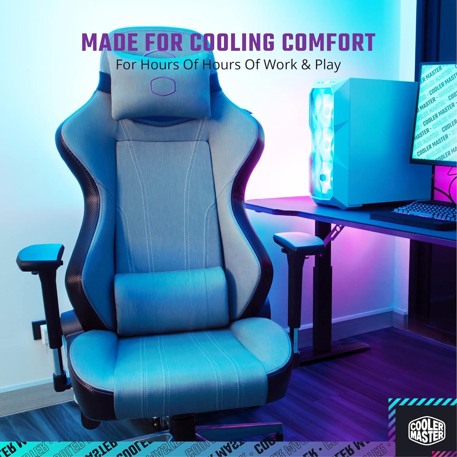 imageCooler Master Hybrid 1 Ergonomic Gaming Chair MuscleFlex Mesh ColdMolded Foam Steel Frame Aluminum Base 180 Reclining Adjustable Lumbar Support Gas Lift 360 Swivel for PC Game OfficeCaliber X1C Gray