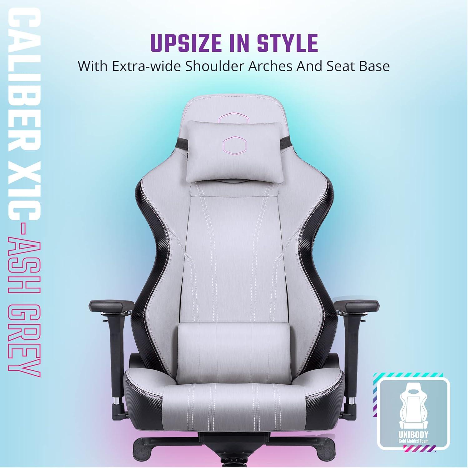imageCooler Master Hybrid 1 Ergonomic Gaming Chair MuscleFlex Mesh ColdMolded Foam Steel Frame Aluminum Base 180 Reclining Adjustable Lumbar Support Gas Lift 360 Swivel for PC Game OfficeCaliber X1C Gray