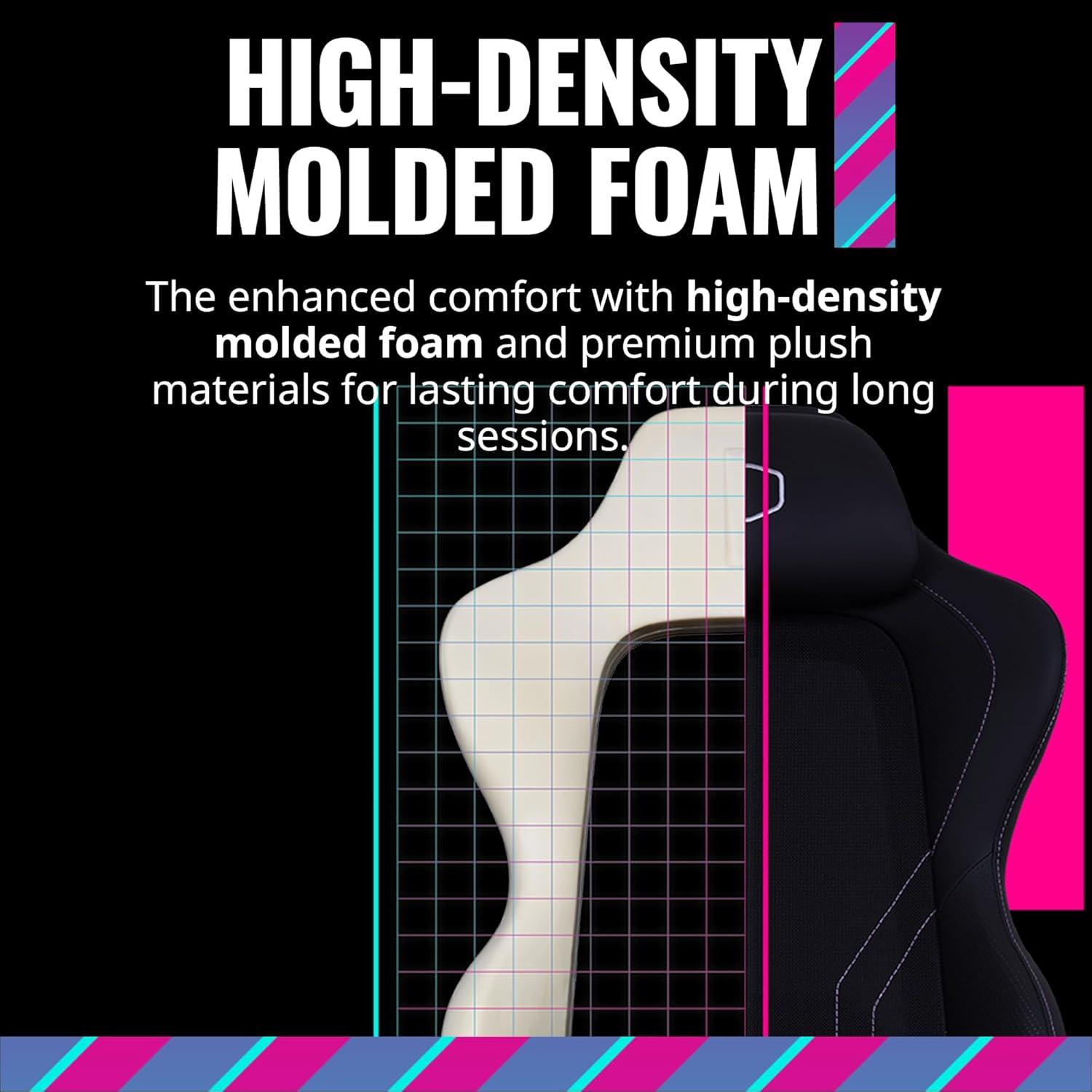 imageCooler Master Hybrid 1 Ergonomic Gaming Chair MuscleFlex Mesh ColdMolded Foam Steel Frame Aluminum Base 180 Reclining Adjustable Lumbar Support Gas Lift 360 Swivel for PC Game OfficeHybrid 1