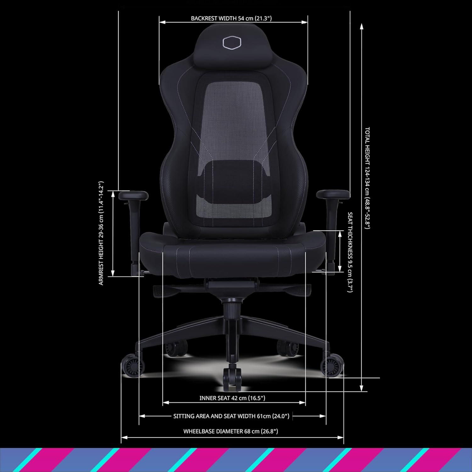 imageCooler Master Hybrid 1 Ergonomic Gaming Chair MuscleFlex Mesh ColdMolded Foam Steel Frame Aluminum Base 180 Reclining Adjustable Lumbar Support Gas Lift 360 Swivel for PC Game OfficeHybrid 1