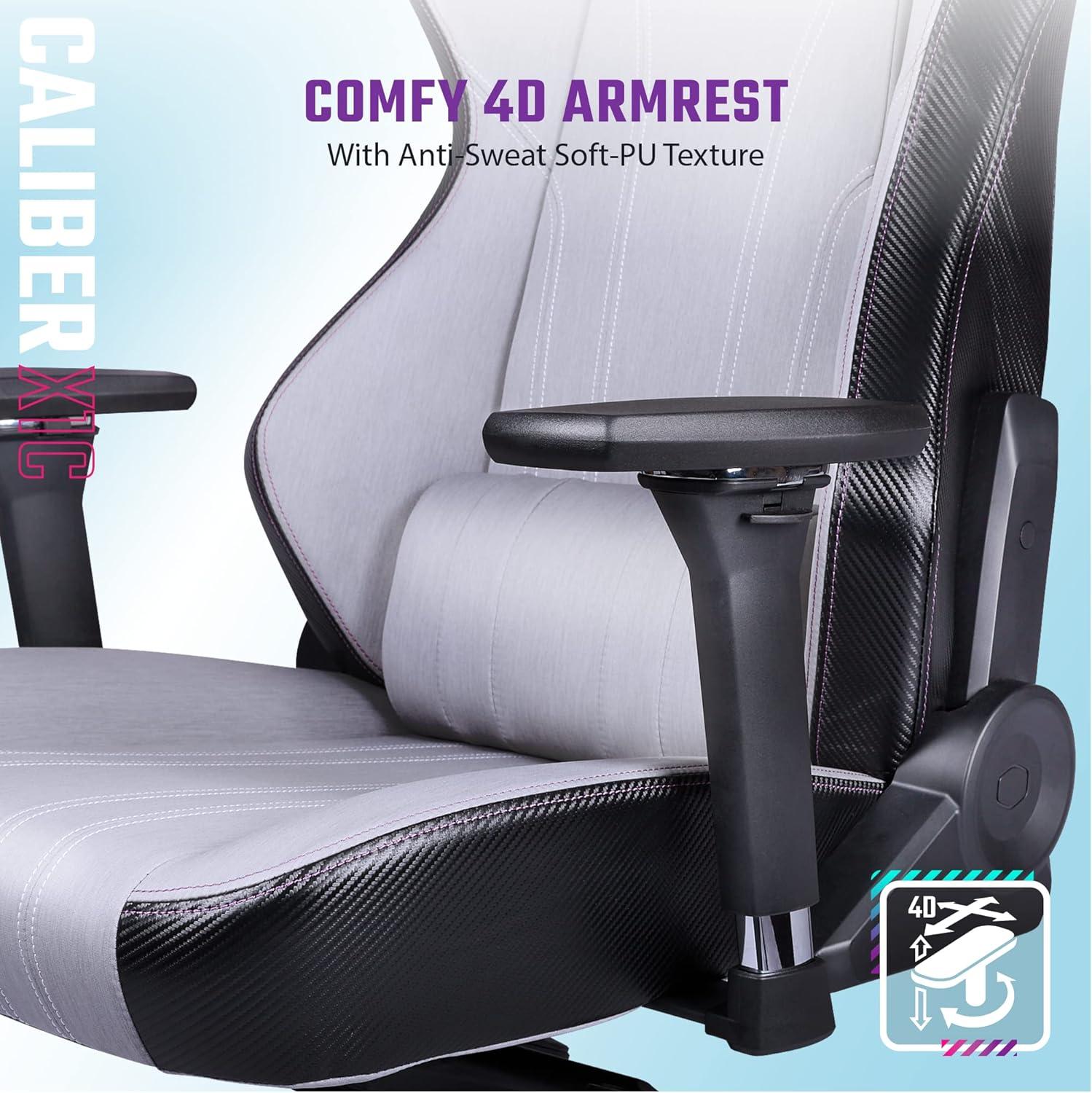 imageCooler Master Hybrid 1 Ergonomic Gaming Chair MuscleFlex Mesh ColdMolded Foam Steel Frame Aluminum Base 180 Reclining Adjustable Lumbar Support Gas Lift 360 Swivel for PC Game OfficeCaliber X1C Black