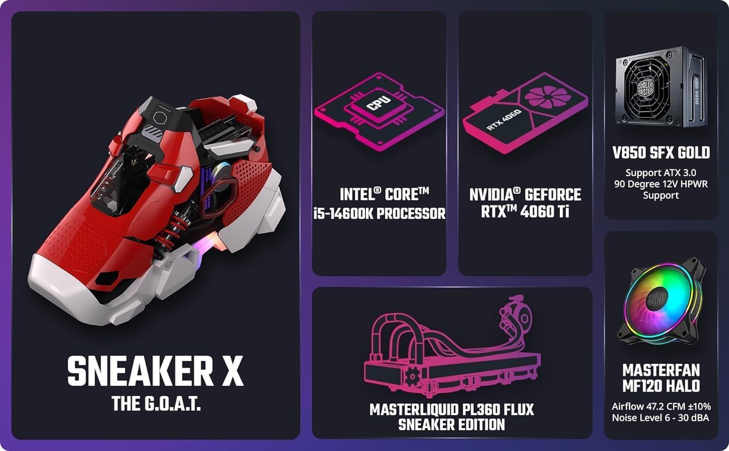 imageCooler Master Sneaker X Gaming PC Desktop Intel i7 13700K NVIDIA GeForce RTX 4070 Ti 32GB DDR5 2TB M2 NVMe SSD WiFi Windows 11SX i514400 RTX 4060