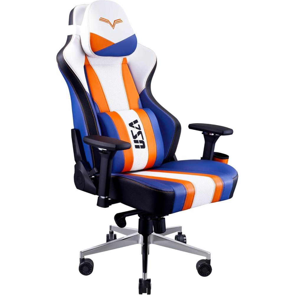 imageCooler Master Caliber X2 Street Fighter 6 Luke Edition Ergonomic Gaming Chair 360 Swivel 180 Reclining Lumbar Support High Density Foam Cushions Adjustable Gas Lift for PC Game OfficeOrangeWhiteBlue