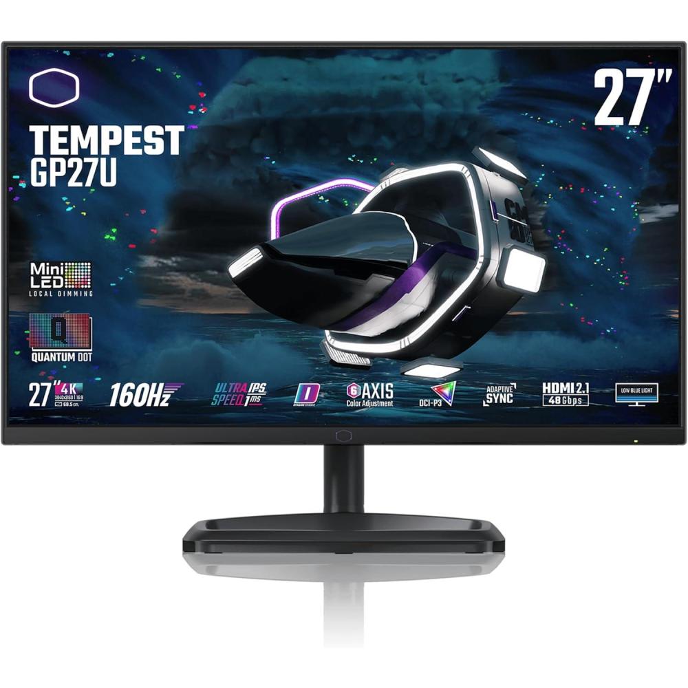 imageCooler Master Tempest GP27U 27quot 4K UHD 3840 x 2160 Quantum Dot MiniLED Gaming Monitor HDR1000 Ready FreeSyncGSync 160Hz 1ms Response 98 DCIP3 VESA Mounting Tilt ampamp Swivel AdjustmentBlackTempest GP27U