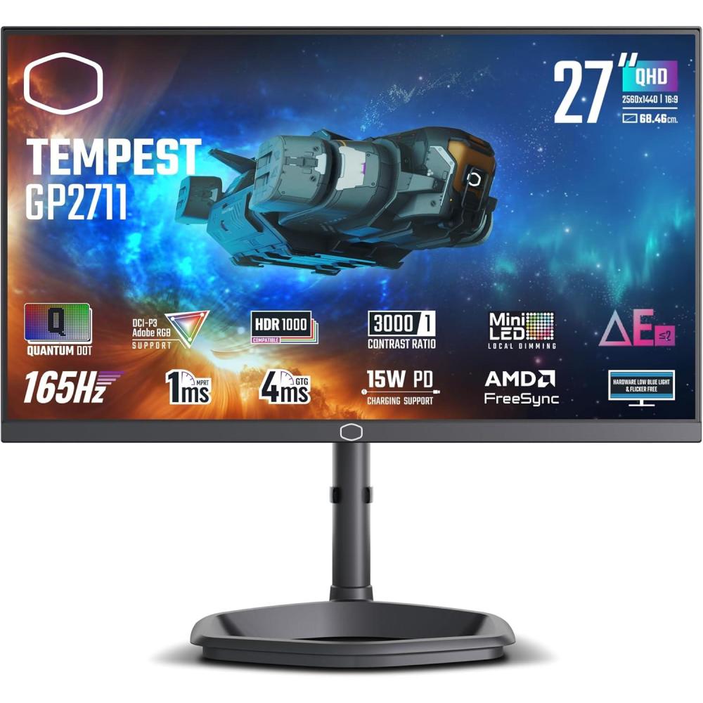 imageCooler Master Tempest GZ2711 27 OLED 2K 144Hz240Hz QHD 2560 x 1440 PC Monitor 003ms MPRT HDR10 DCR FreeSync Premium DP14 2 HDMI 21 2 USB B1 USB A2 USB C1Tempest GP2711 27 MiniLED