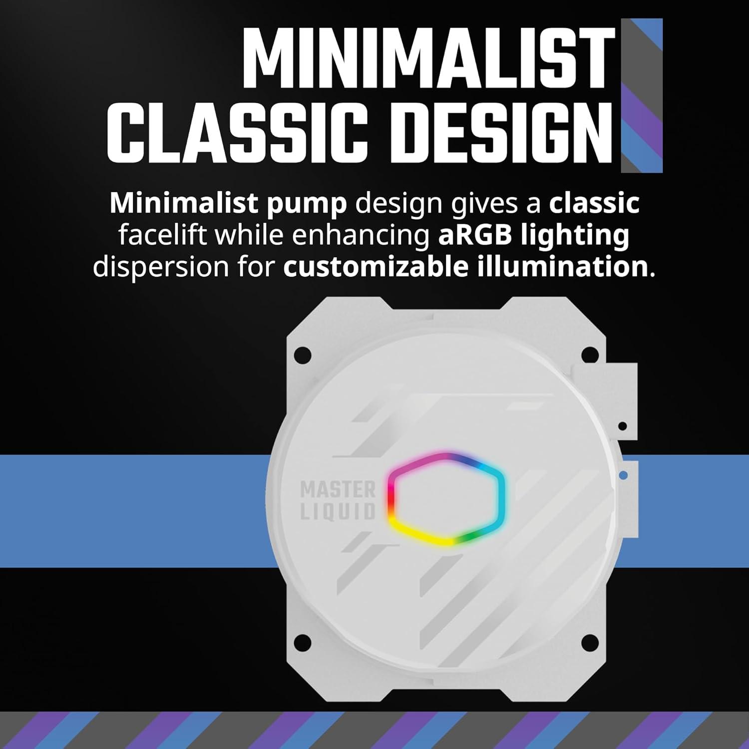 imageCooler Master 360L Core White CloseLoop AIO Liquid Cooler Ryzen 9intel 9 Gen S Dual Chamber Pump Quiet 120mm PWM Fan Customize aRGB Lighting 360 Radiator AMD AM54 Intel LGA 18511700 Platform360L Core White