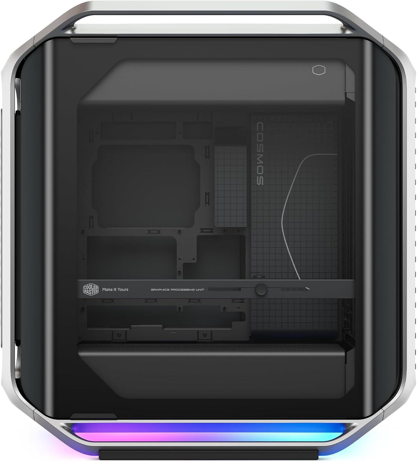 imageCooler Master Cosmos Alpha Full Tower PC Case Freeform 20 Rotatable Layout400mm GPUs 420mm Radiator Curved Aluminum Frame Tempered Glass Dual 200mm Fans EATX Support USBC 20Gbps